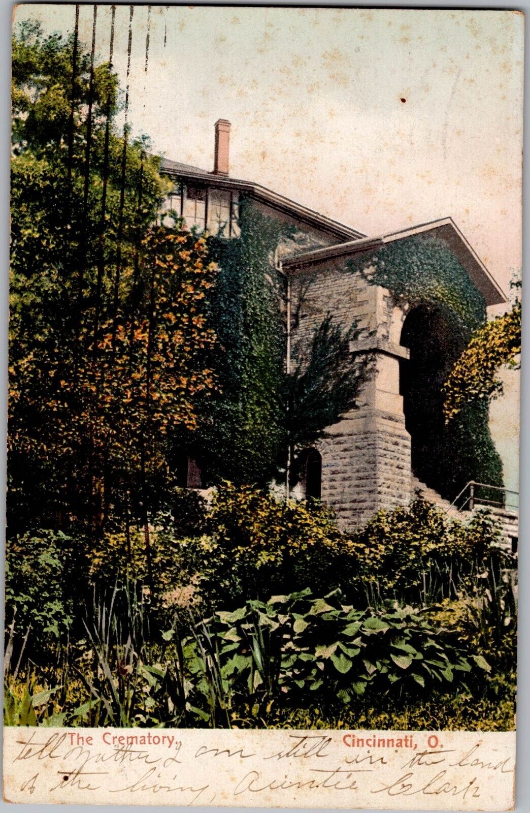 1906 Cincinnati, Ohio The Crematory Antique Postcard to Lexington, Kentucky