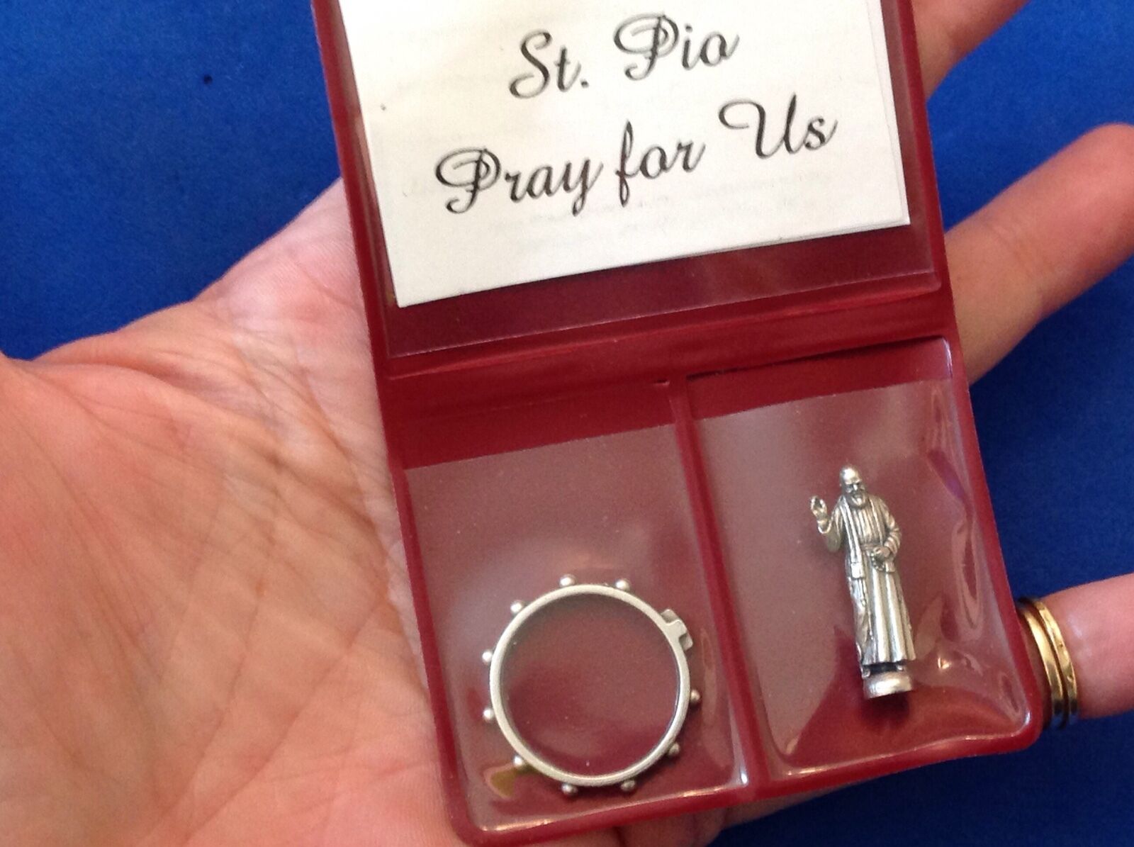 Rare St Padre Pio Icon and Rosary Ring Pocket Folder Statue Saint Pio Healing 