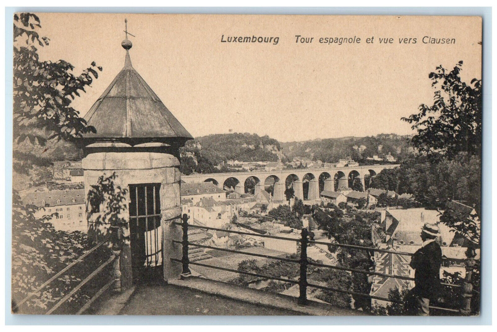 c1910 Tour Espagnole Et Vue Vers Clausen Luxembourg Antique Posted Postcard