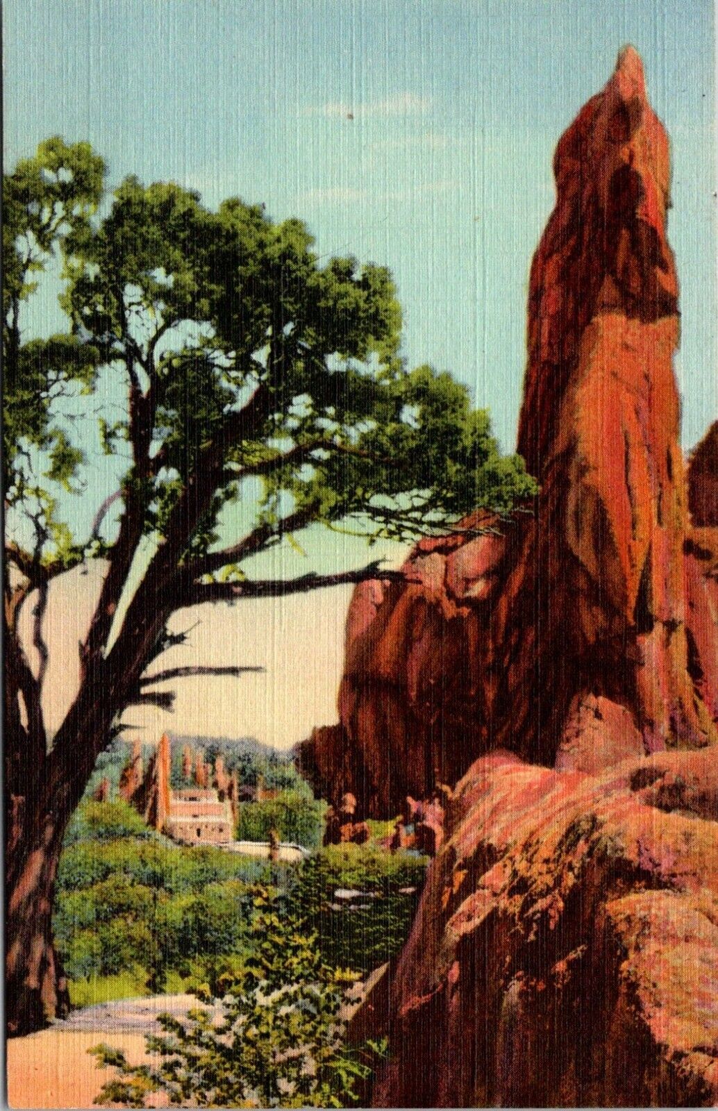 Vista in the Garden of the Gods Hidden Inn Colorado Linen Postcard
