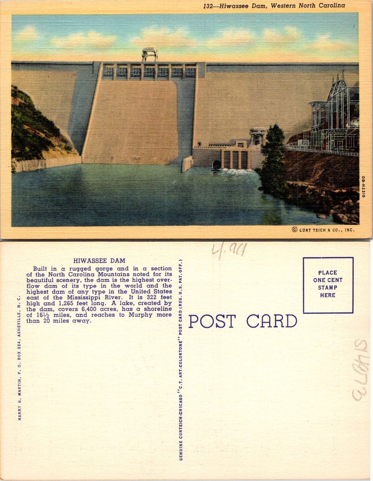 Hiwassee dam Western NC Postcards unused 51576