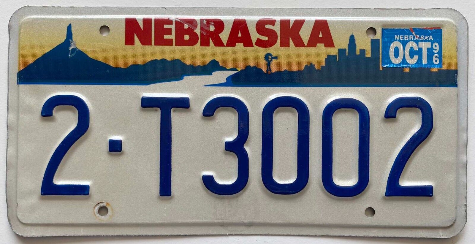 Nebraska 1996 Chimney Rock Omaha Skyline License Plate 2-T3002 Lancaster County