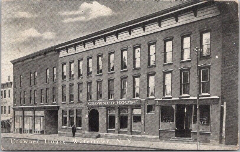 WATERTOWN, New York Postcard CROWNER HOUSE HOTEL Street View / 1922 NY Cancel