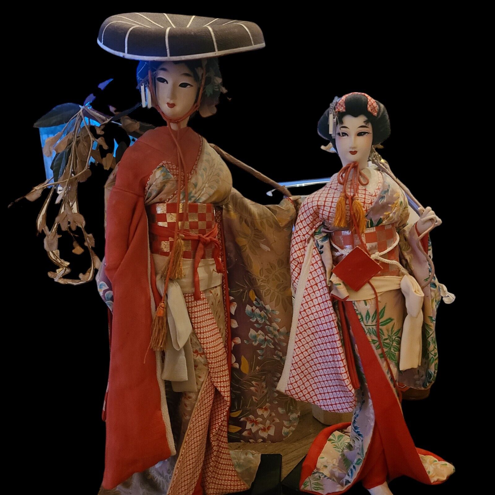 Pair Of Vintage Japanese Geisha Traditional Dress Dolls 17\