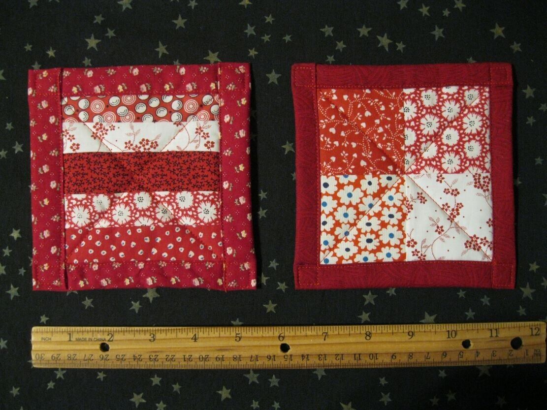 2 Vintage quilt coasters red white 5\