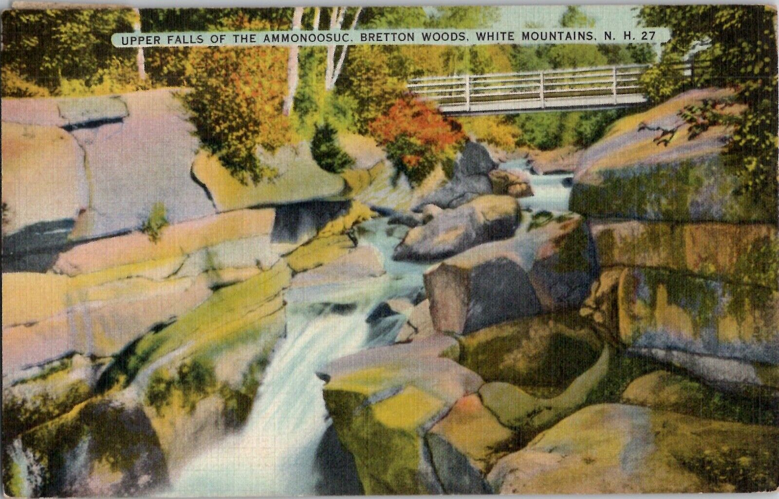 Antique Linen Postcard Posted 1940s Upper Falls Ammonoosuc Bretton Woods NH USA