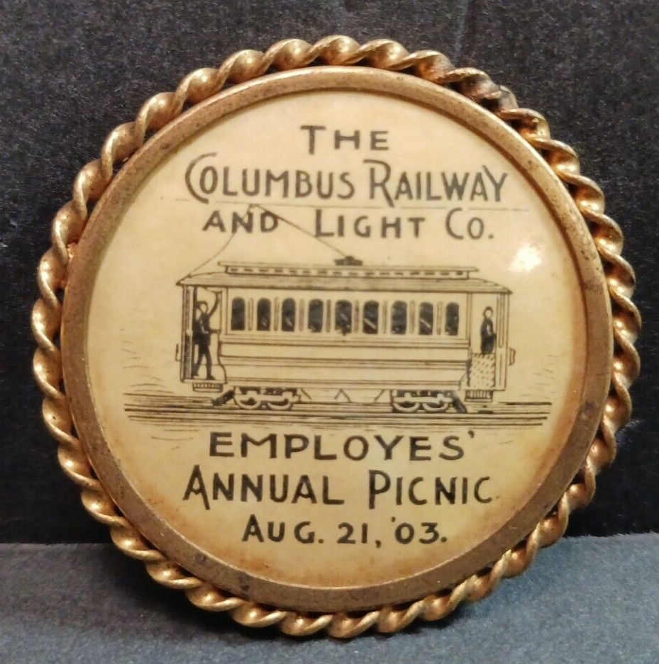 Used Columbus Railway & Light Company Employes Picnic Badge Pin Aug 21 1903 (SC)