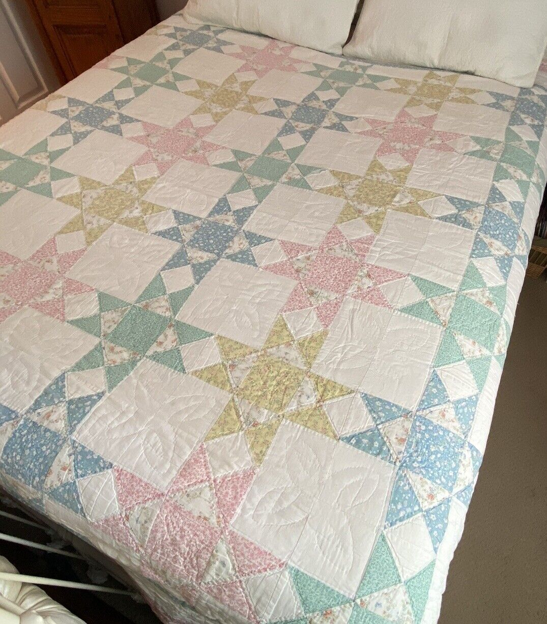 Vintage Arch Quilt Eight Point Star Cotton Coverlet Full/Queen