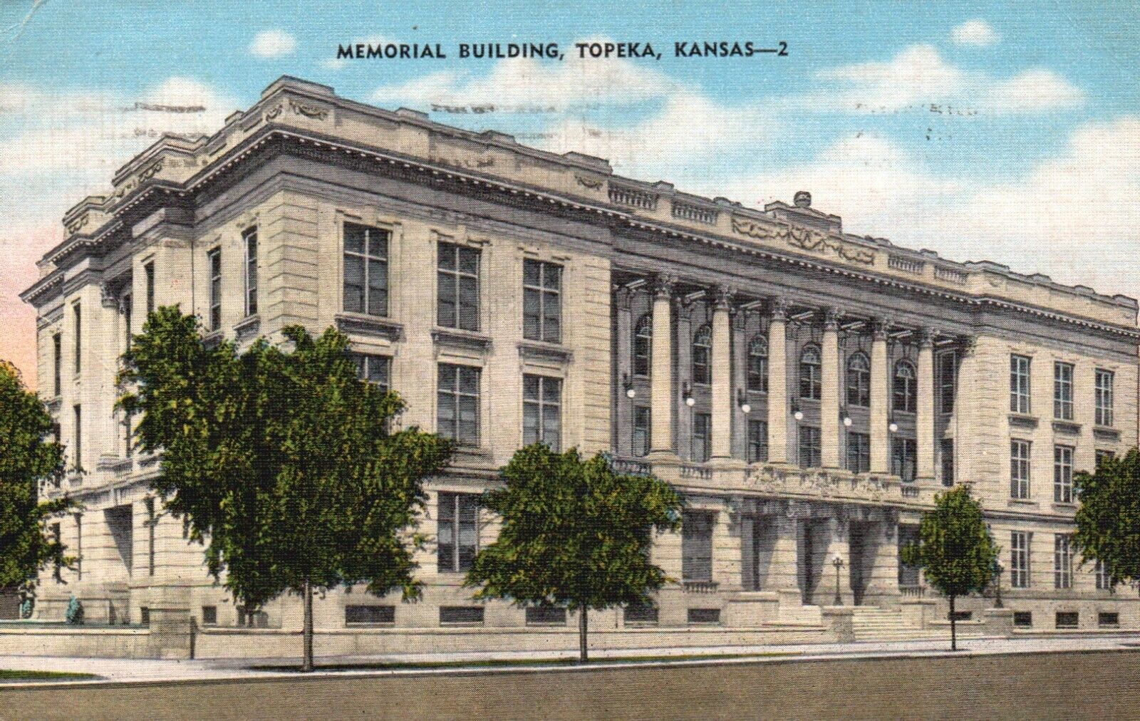 Postcard KS Topeka Kansas Memorial Building Posted 1951 Linen Vintage PC H7522