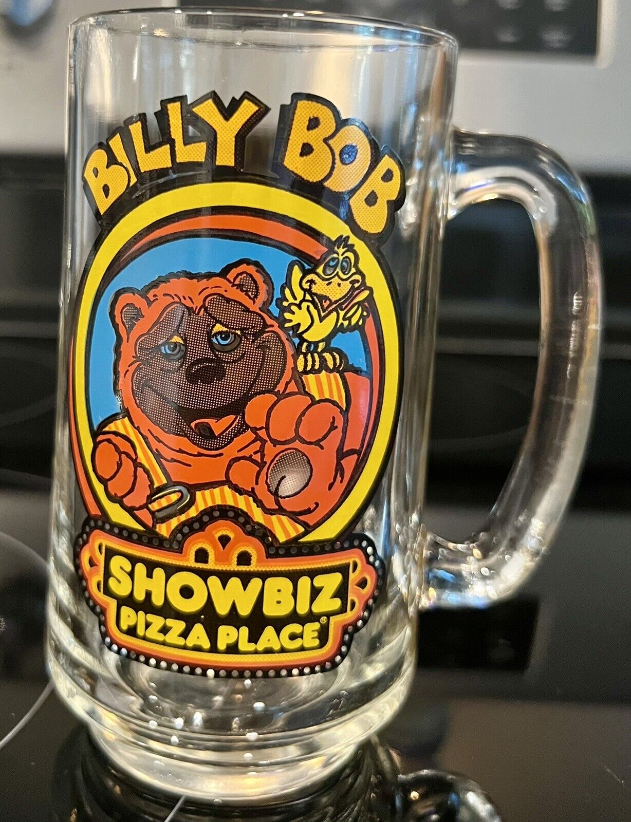 Vintage Billy Bob Show Biz Pizza Place Glass Cup Stein Mug W/ Handle 1980s