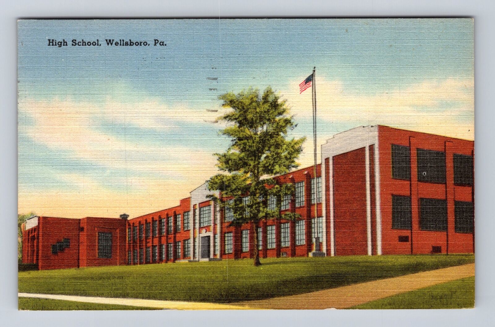 Wellsboro PA-Pennsylvania, High School, Antique Vintage c1947 Souvenir Postcard