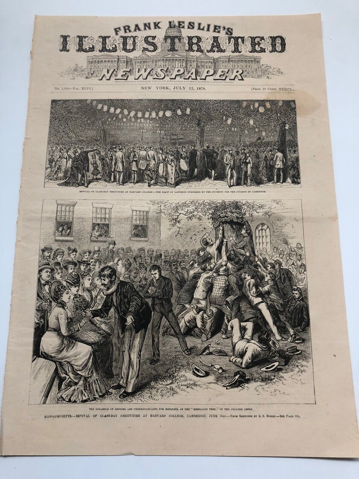 1878 Leslie’s Antique Print Class Day Festivities At Harvard University #41020