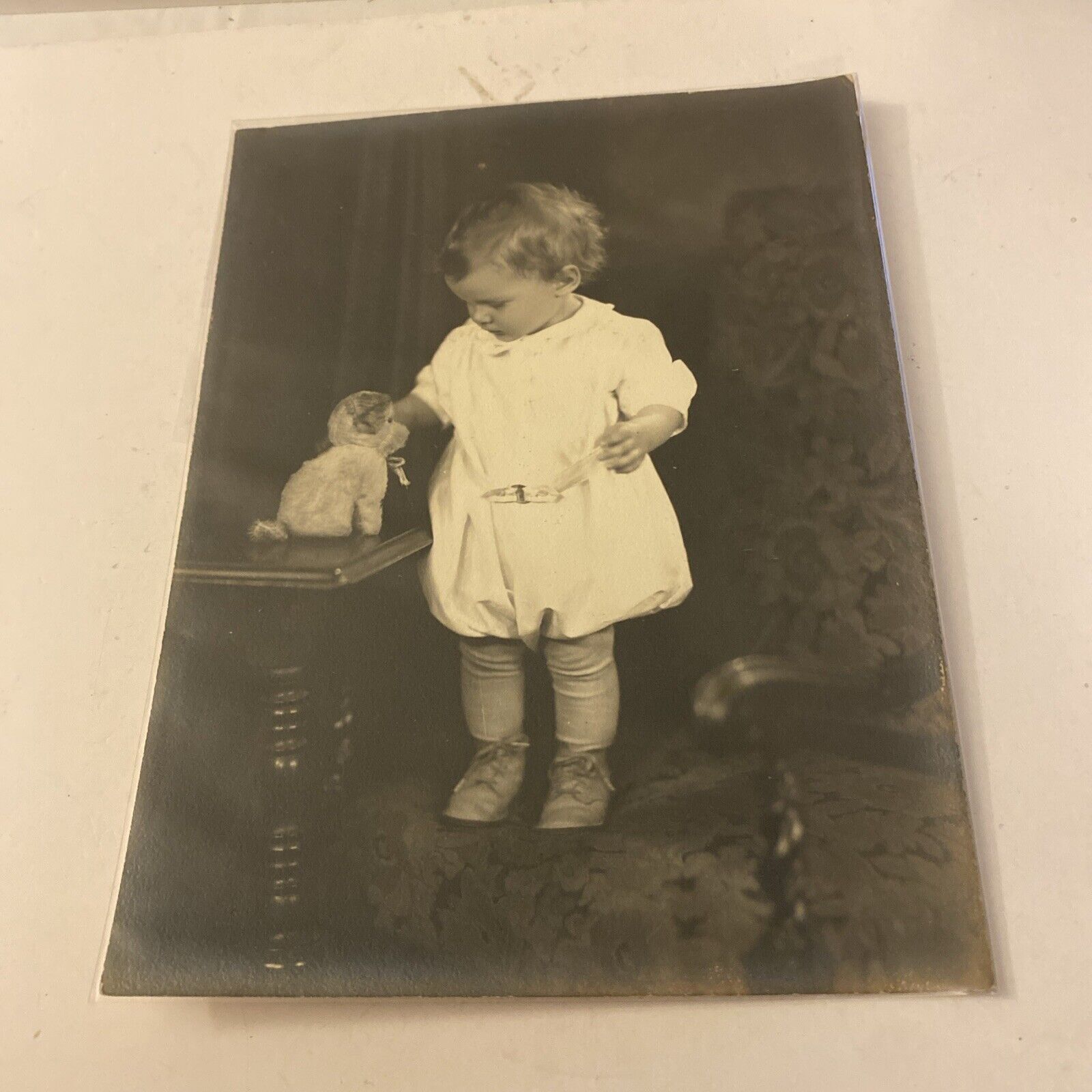 VINTAGE 6x8 PHOTO YOUNG CHILD WITH STUFFED DOG