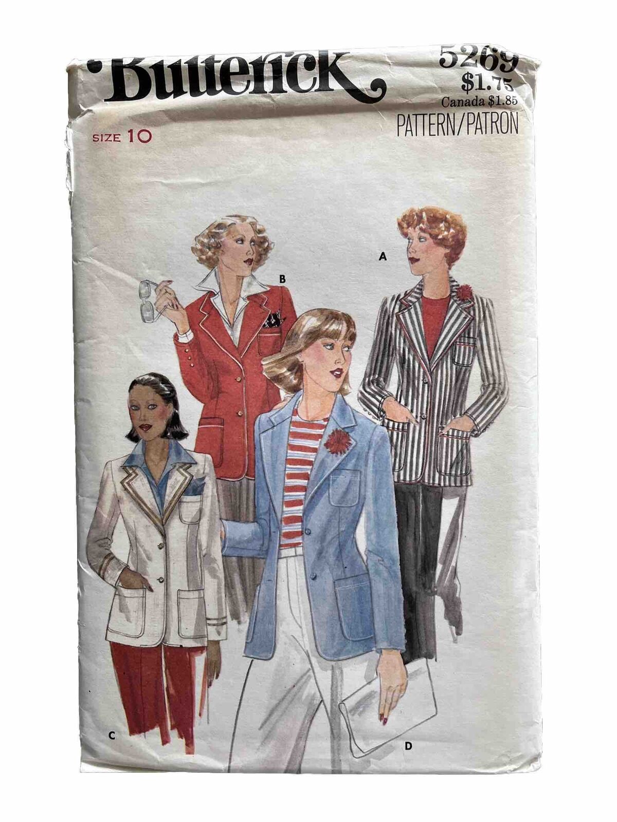 Butterick 5269 Lined Fitted Jacket Blazer Pockets Size 10 Bust 32.5  Uncut