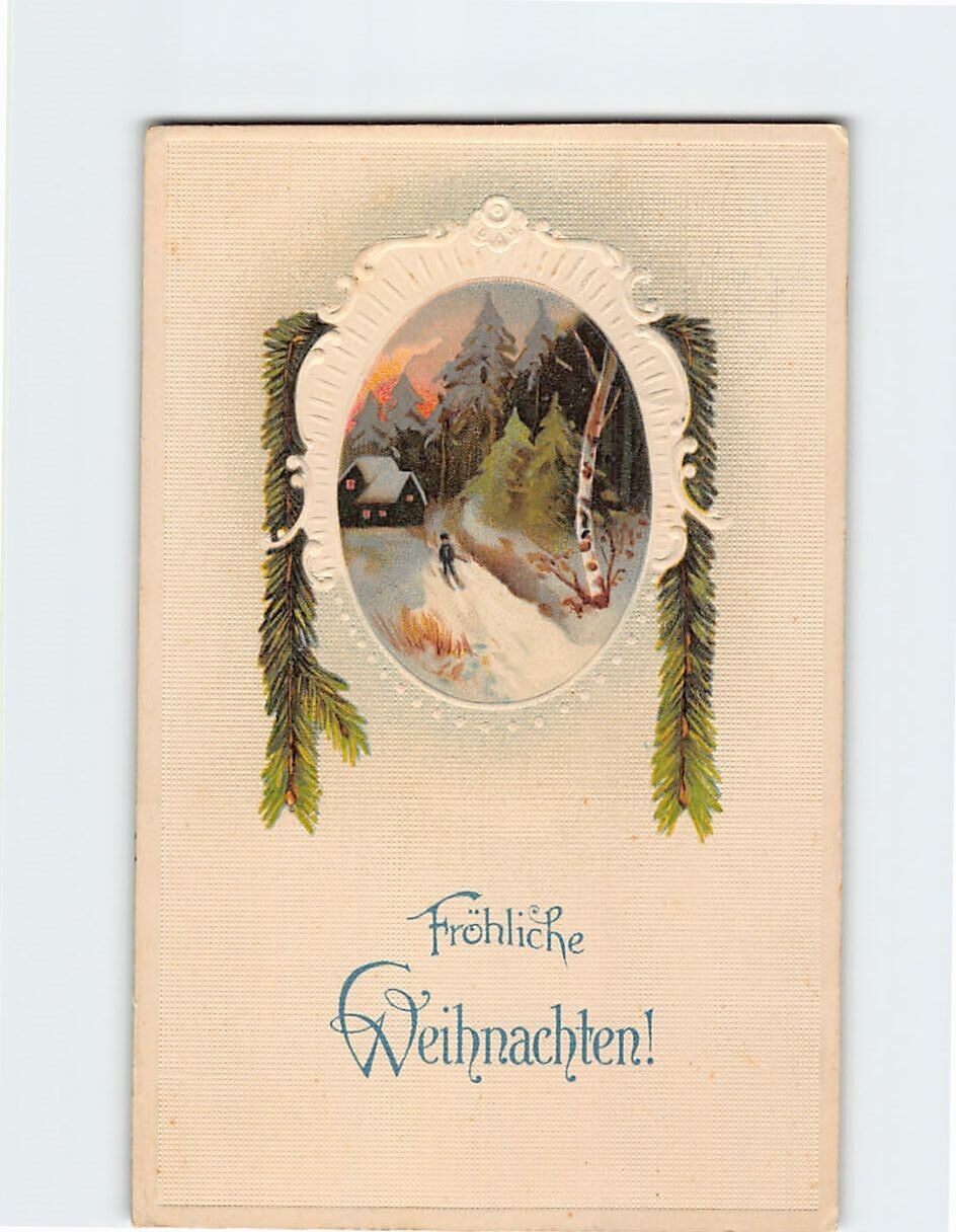 Postcard Fröhliche Weihnachten with Christmas Embossed Art Print