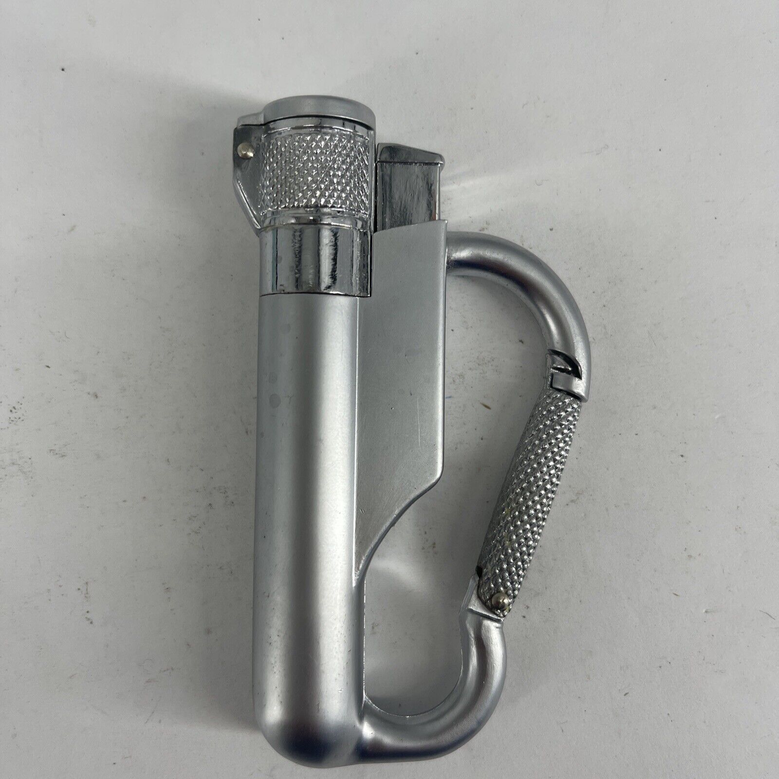 RARE Novelty Silver Carabiner Refillable Butane Lighter Fluid, Needs Butane