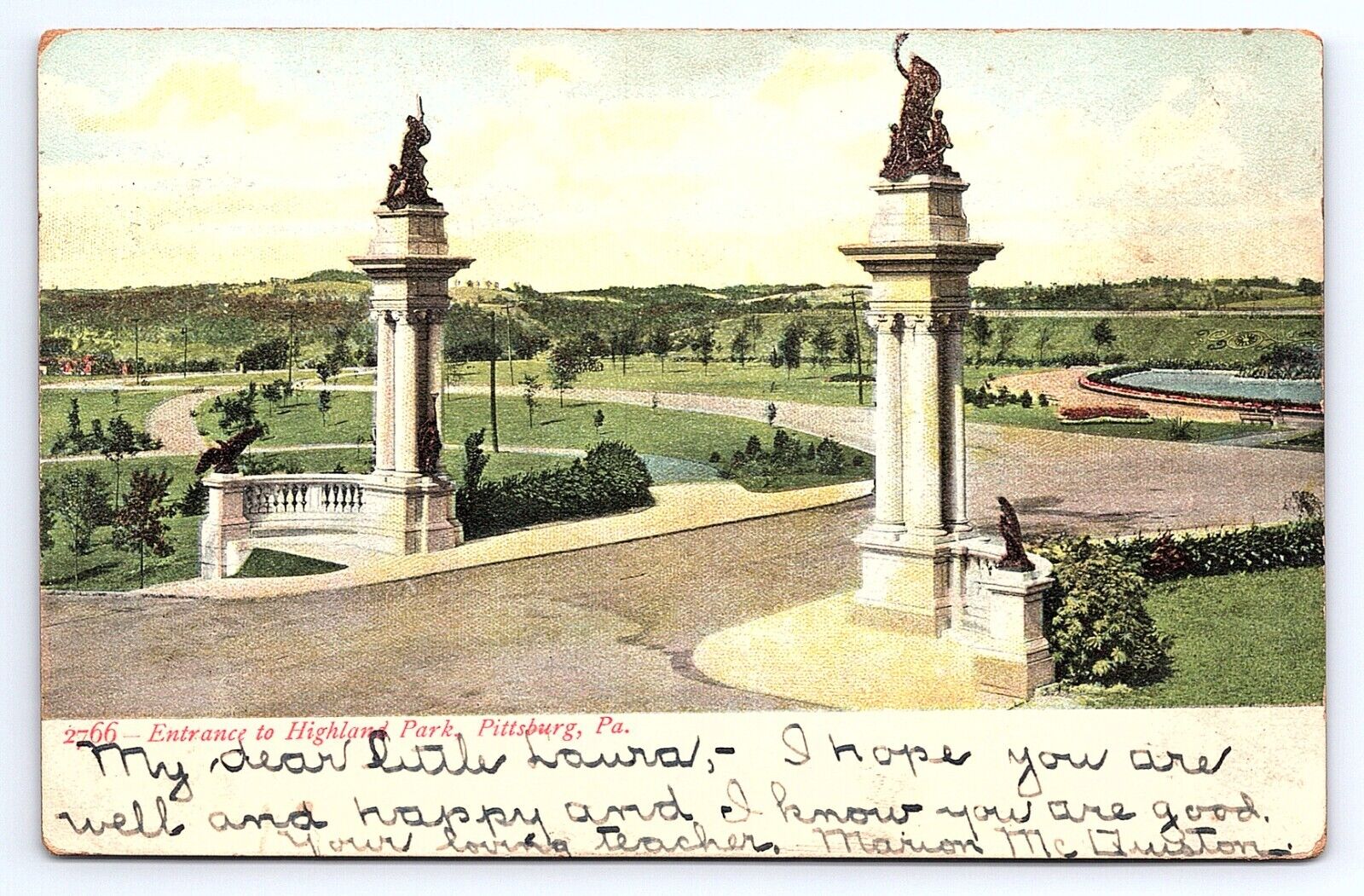 Postcard Entrance to Highland Park c.1906 Pittsburgh Pennsylvania