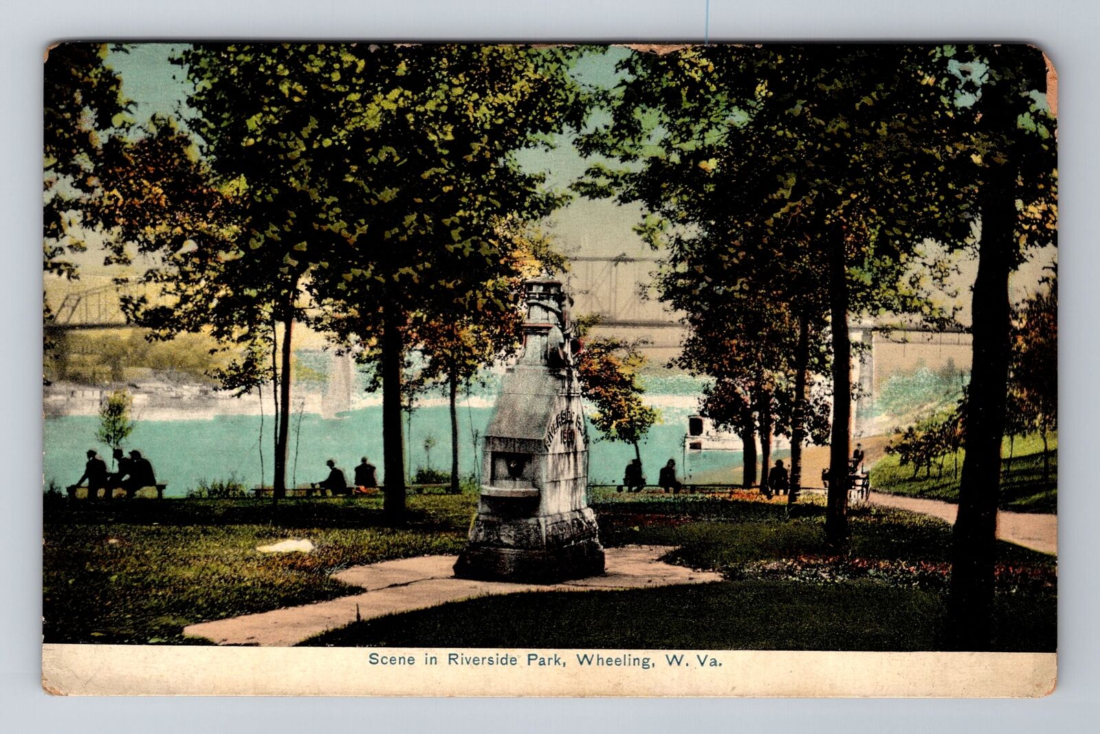Wheeling WV-West Virginia, Scene in Riverside Park, Antique Vintage Postcard