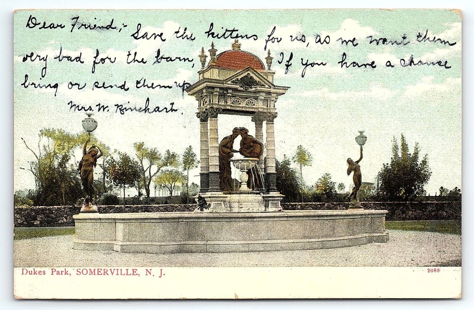 1907 SOMERVILLE NEW JERSEY DUKES PARK EARLY UNDIVIDED POSTCARD P5113