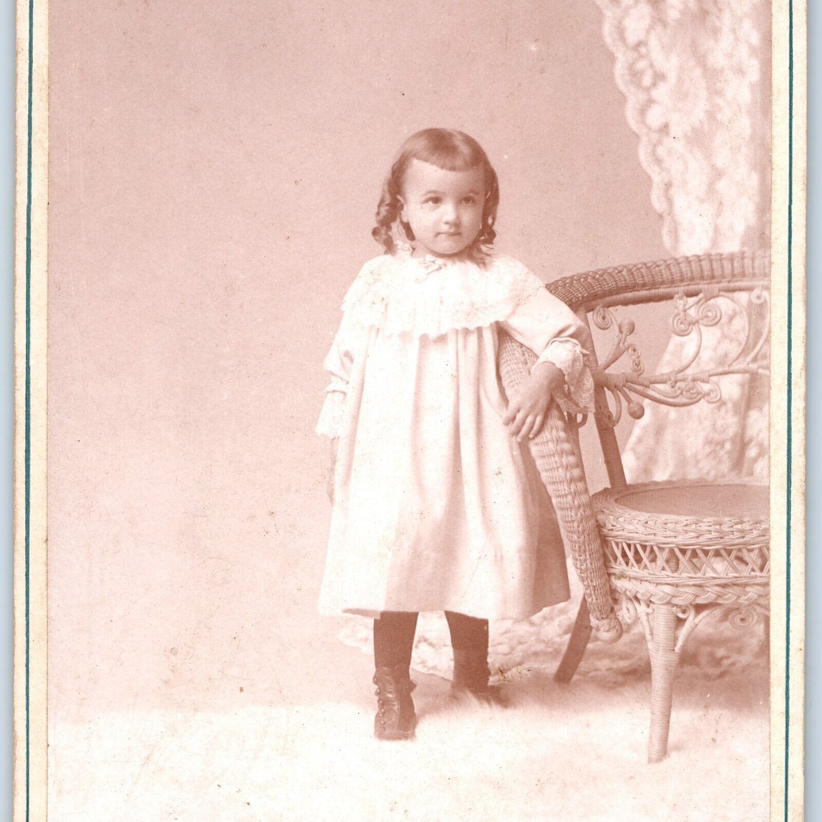 c1880s Lebanon, PA Adorable Little Girl Bowl Cut Bangs Cabinet Card Photo B14