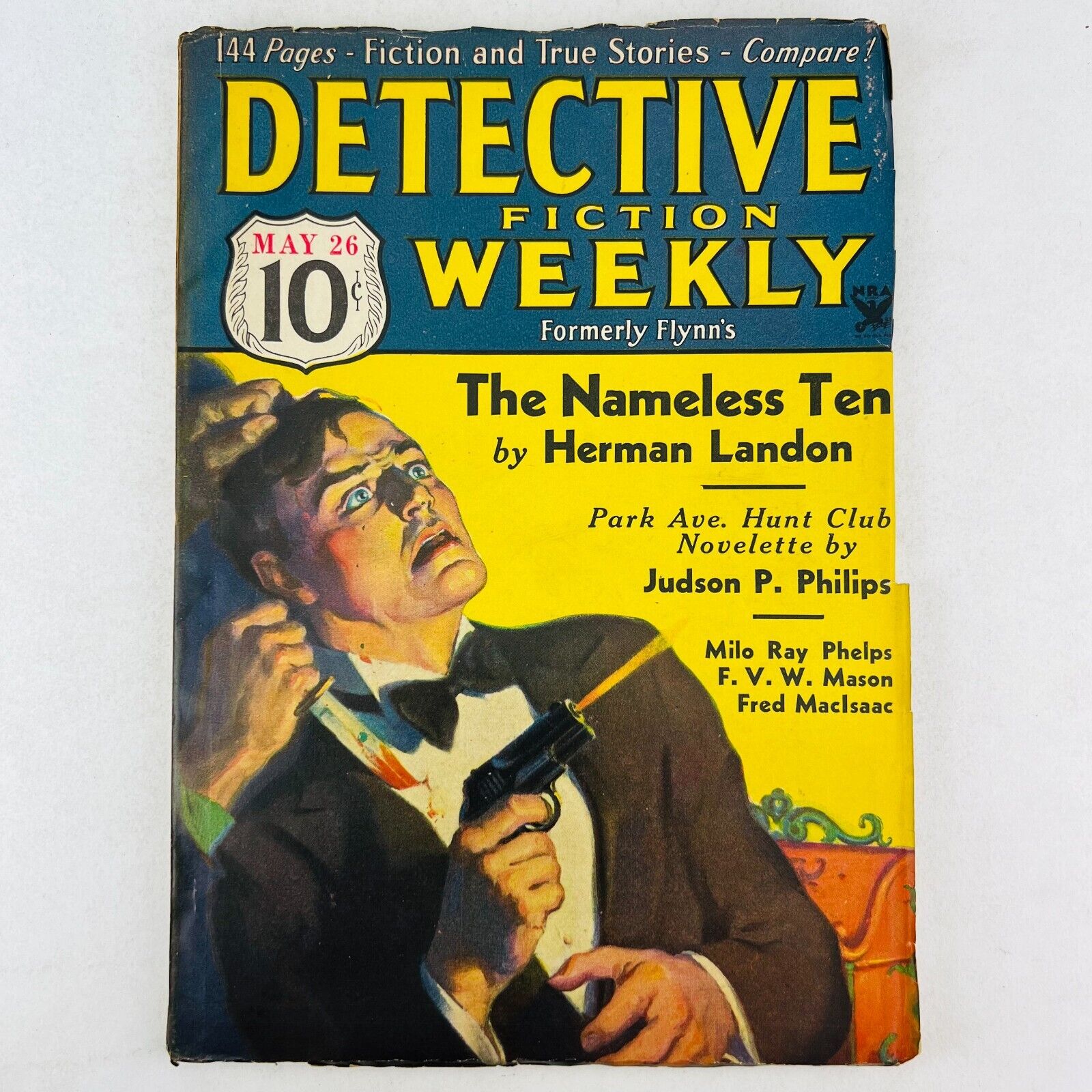 RARE PULP  DETECTIVE FICTION WEEKLY - 1934 MAY 26 - THE NAMELESS TEN  - FN/VF