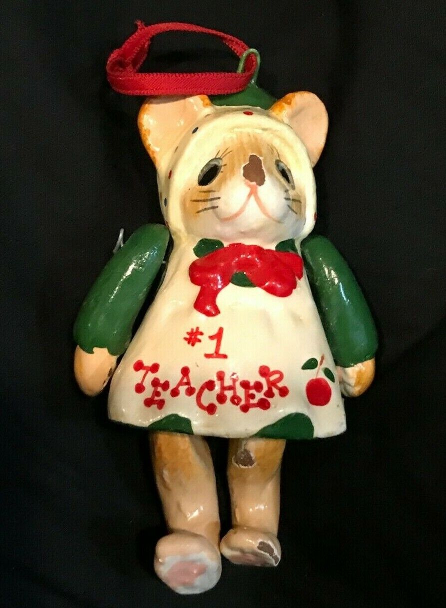 Old Vintage Christmas Ornament School Teacher Mouse Jointed Arms & Legs