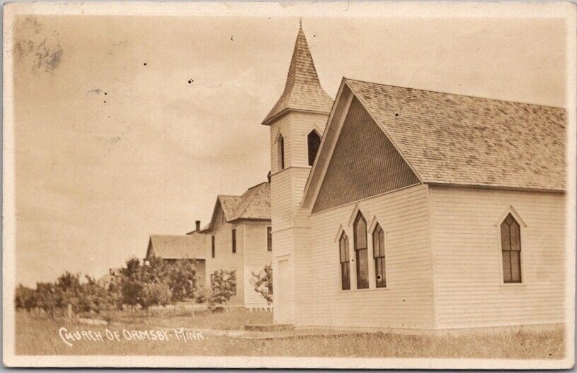 Vintage 1911 ORMSBY, Minnesota RPPC Real Photo Postcard Church Building View