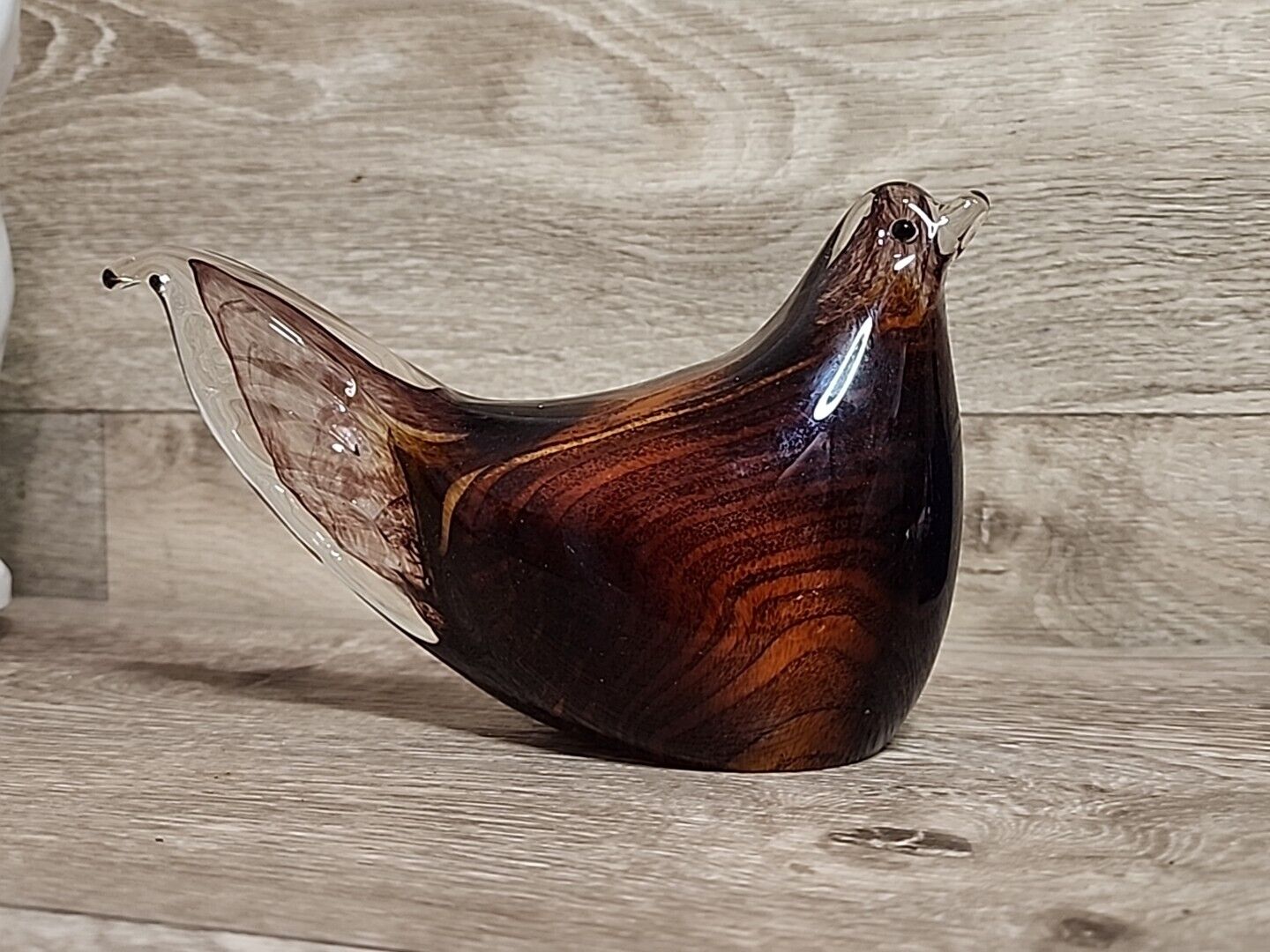 Murano Style Glass Brown Bird Black Striped Figurine 4”T 6.5”W