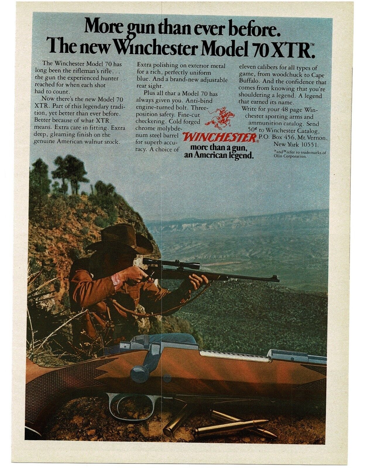 1978 WINCHESTER model 70 XTR Rifle Cowboy Hunter in High Desert Vintage Ad 