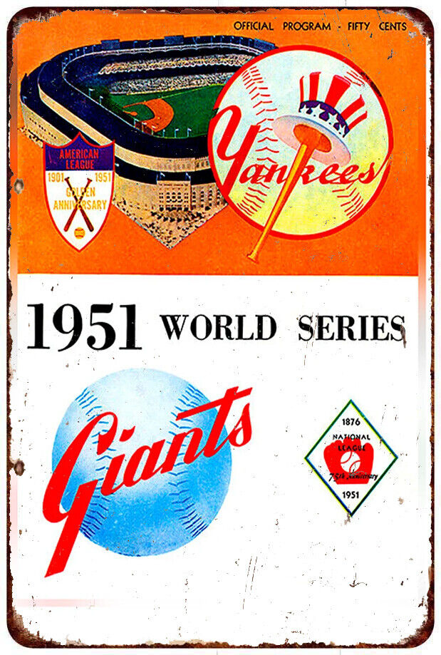 1951 New York Yankees - New York Giants World Series Program Cover metal Sign