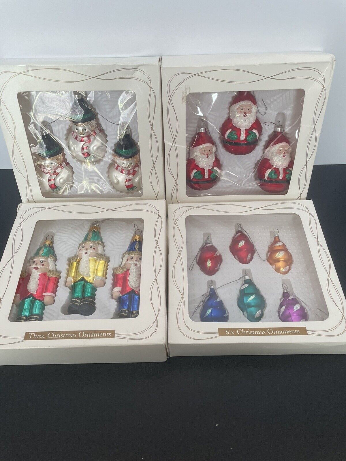 Vintage Dayton Hudson Glass Christmas Ornaments, Santas, lot of 4 boxes
