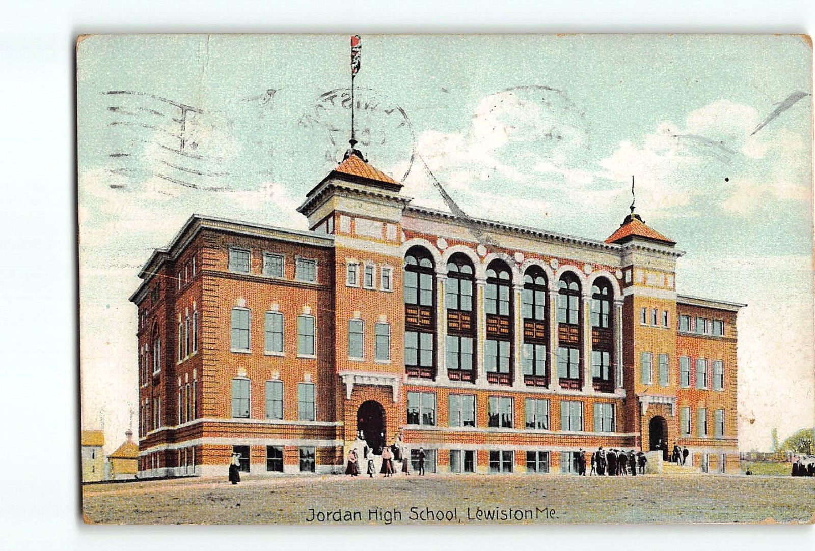 Old Vintage 1907 Postcard of Jordan High School in Lewiston Maine