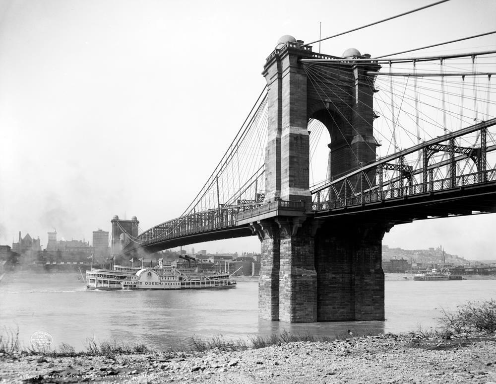 1907 Suspension Bridge, Cincinnati, Ohio Old Photo 8.5\