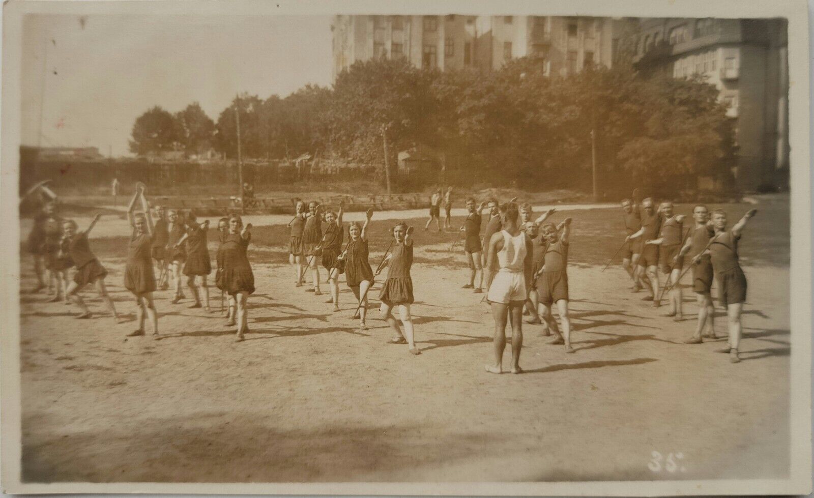 1935 RPPC Postcard Javelin Throw Sports Male & Female Class Latvia Rare