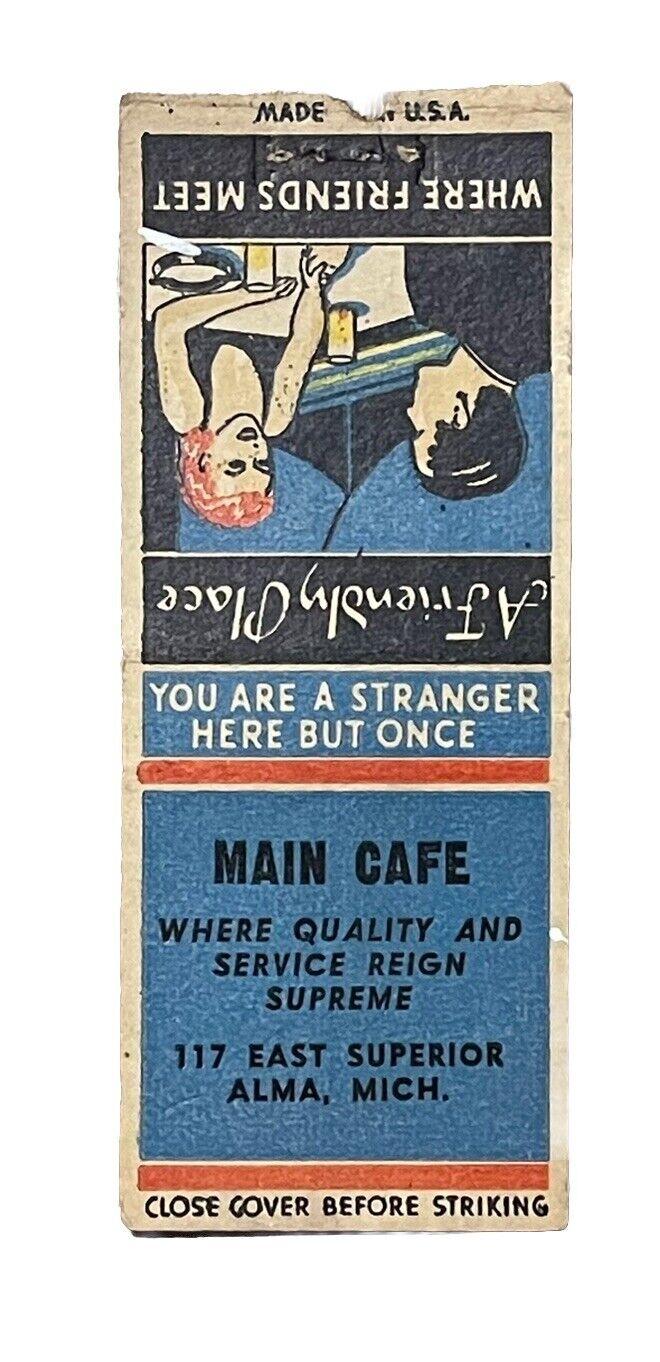 Main Cafe Alma Michigan Vintage Matchbook Cover