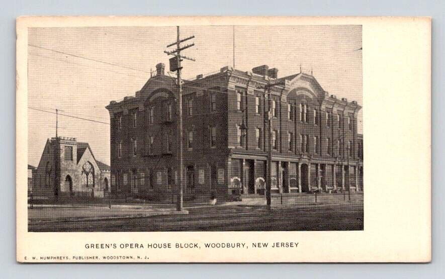 Woodbury New Jersey Green\'s Opera House Block Postcard UNDB