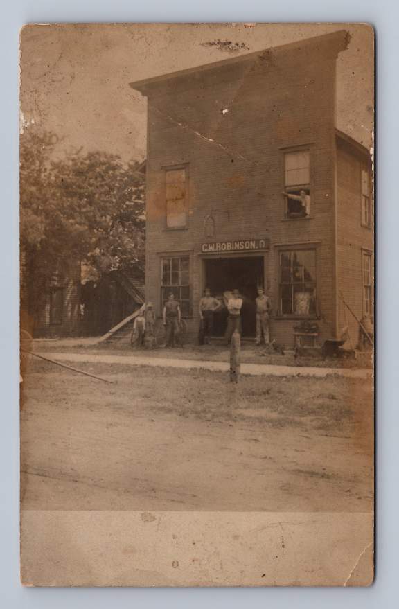 CW Robinson Horseshoe Blacksmith Shop RPPC Antique Photo Postcard ~1910s