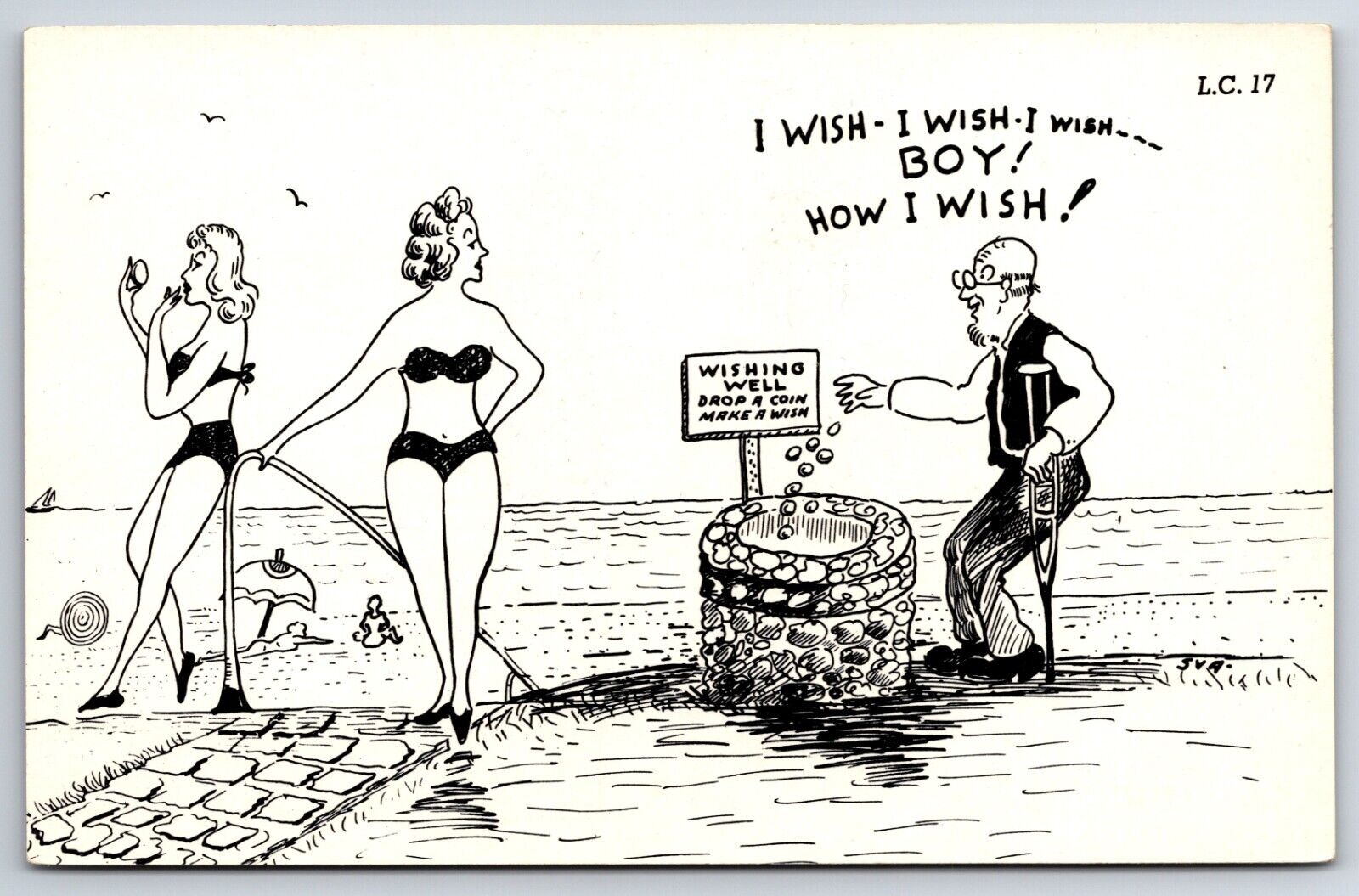 Comic Humor I Wish-I Wish... How I Wish Man At Wishing Well  L.L. Cook Postcard