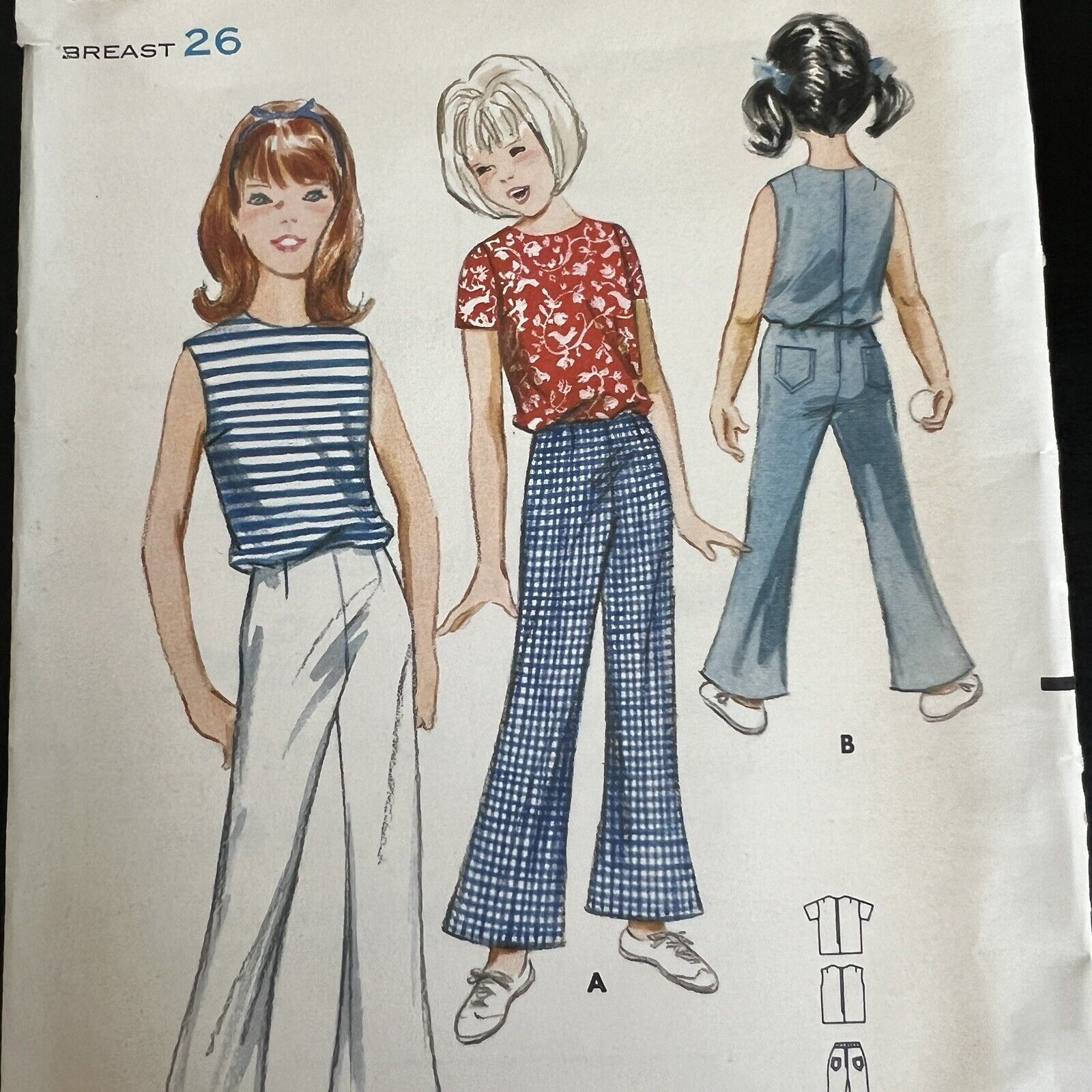 Vintage 1960s Butterick 3903 Girls Easy Blouse Top + Pants Sewing Pattern 8 CUT