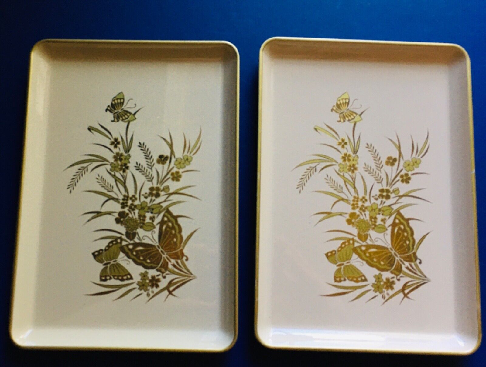 2 Vintage Cho Cho Butterfly Serving Lap Trays With Original Otagiri Label