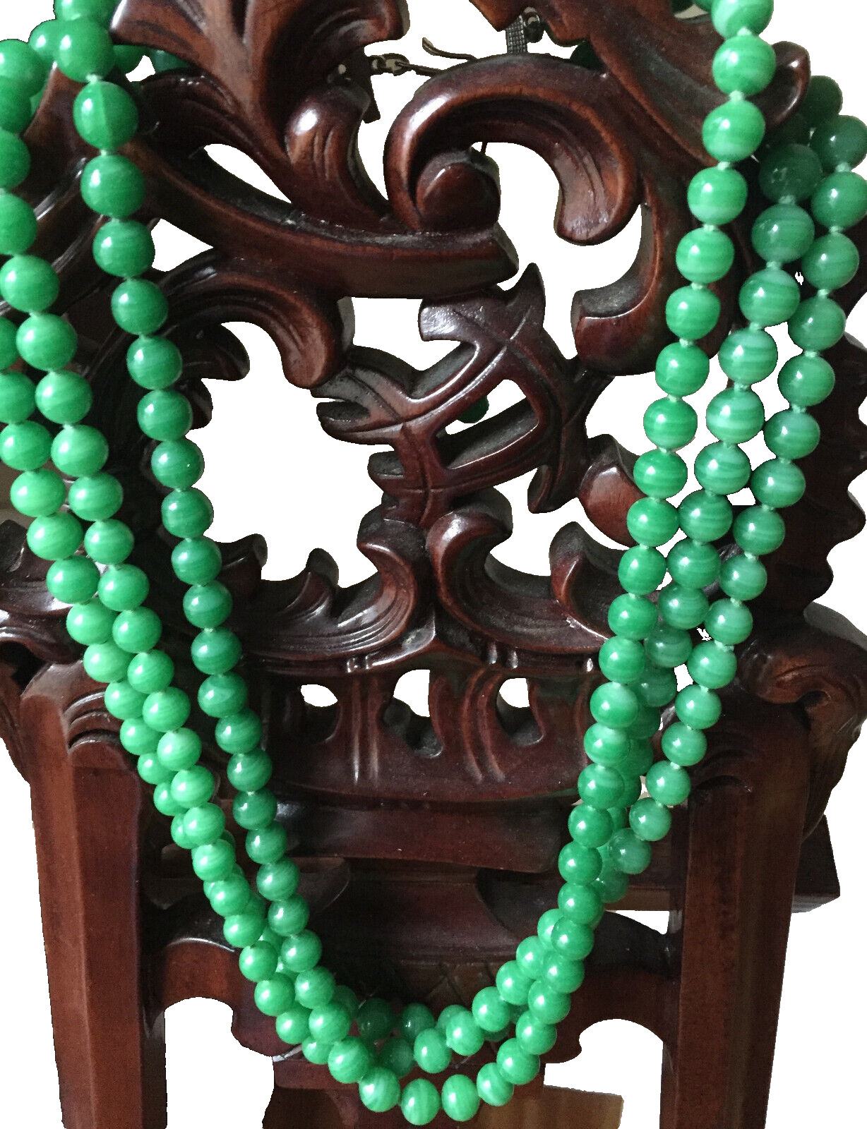 Multi Strands 3 layered Beaded Emerald green Glass Statement Necklace 21\