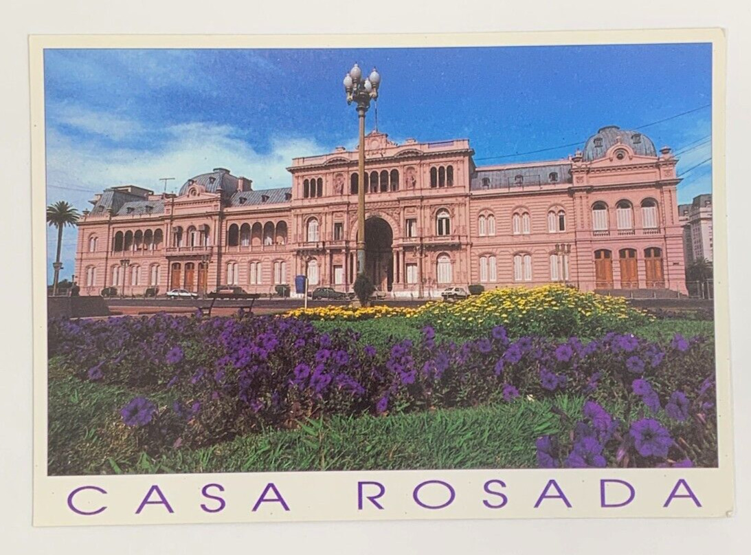 Casa Rosada Pink House with Violet Petunias Buenos Aires Argentina Postcard