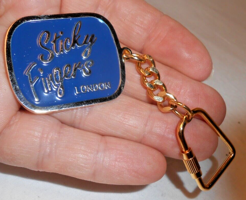 Vintage Sticky Fingers London Keychain Metal Gold Tone 1 1/2\