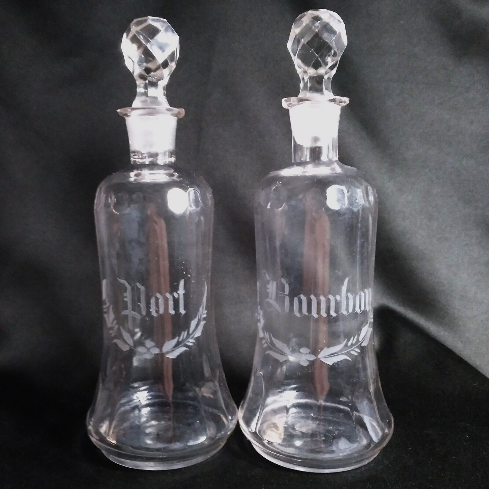 2 c.1870's Boston Sandwich Cut Glass Grant Bar Bottle Decanters Port and Bourbon