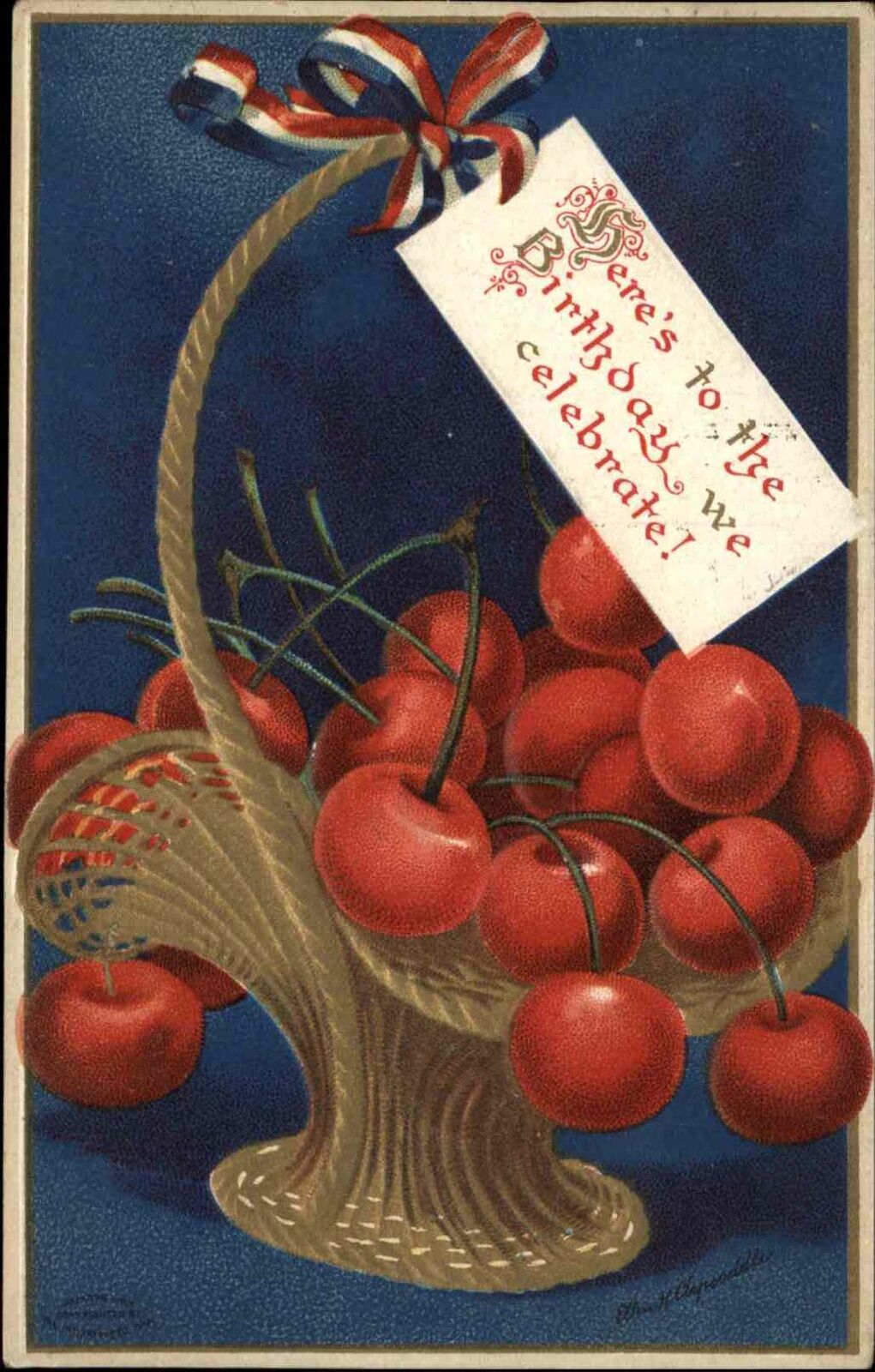 Clapsaddle Fourth of July Cherries Embossed Int\'l Art c1910 Vintage Postcard