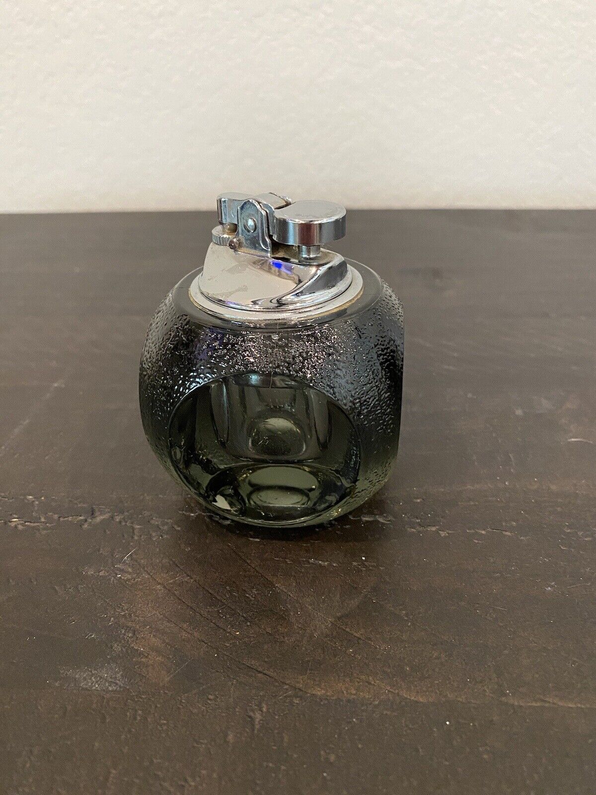 Vintage MCM Art Glass Ebony Indented Orb Table Lighter, Japan USED Not Tested
