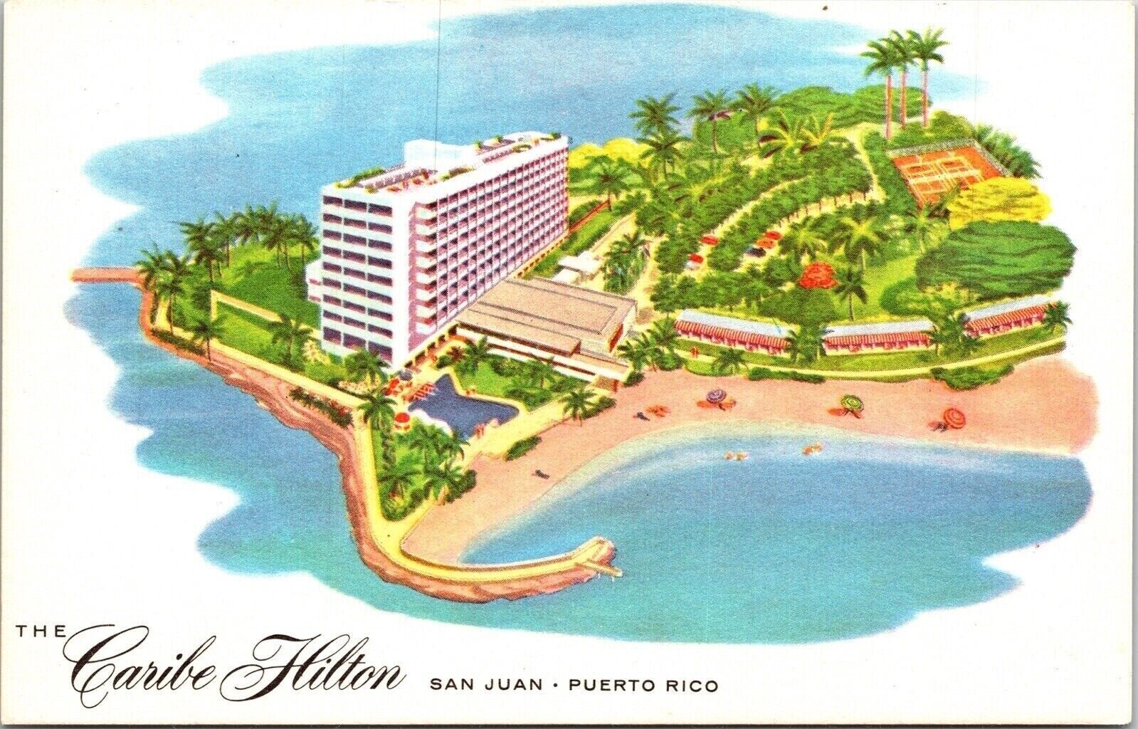 Caribe Hilton Caribbean Ocean Beach Pool Gardens San Juan Puerto Rico Postcard