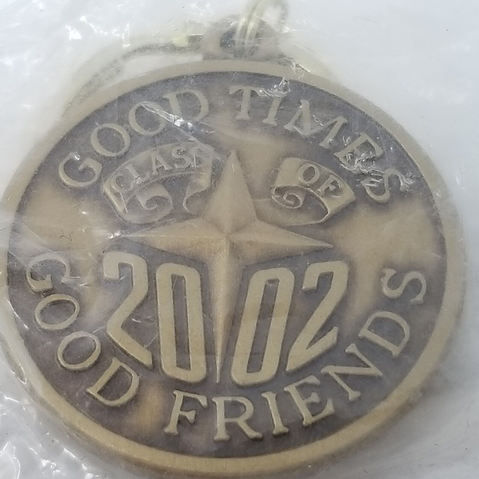 Keychain Class of 2002 Good Times Good Friends Graduation Metal Gold Color