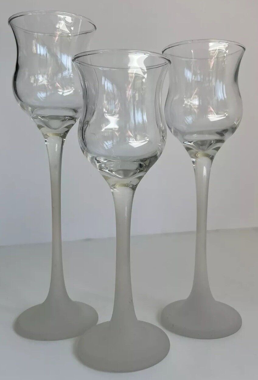 PartyLite Iced Crystal Trio Set Frosted Stem Glass Votive Tealight Candle Holder