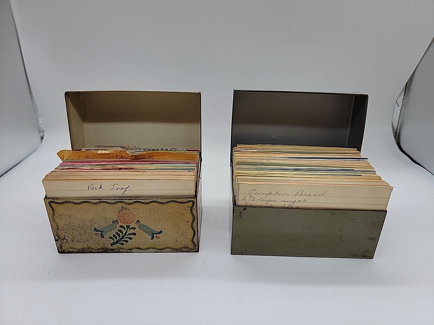 Lot 2 Vintage Recipe Metal Boxes with Many Old Recipes